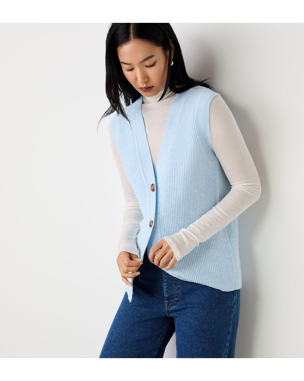Finery London Blue Winnie Sleeveless Cardigan