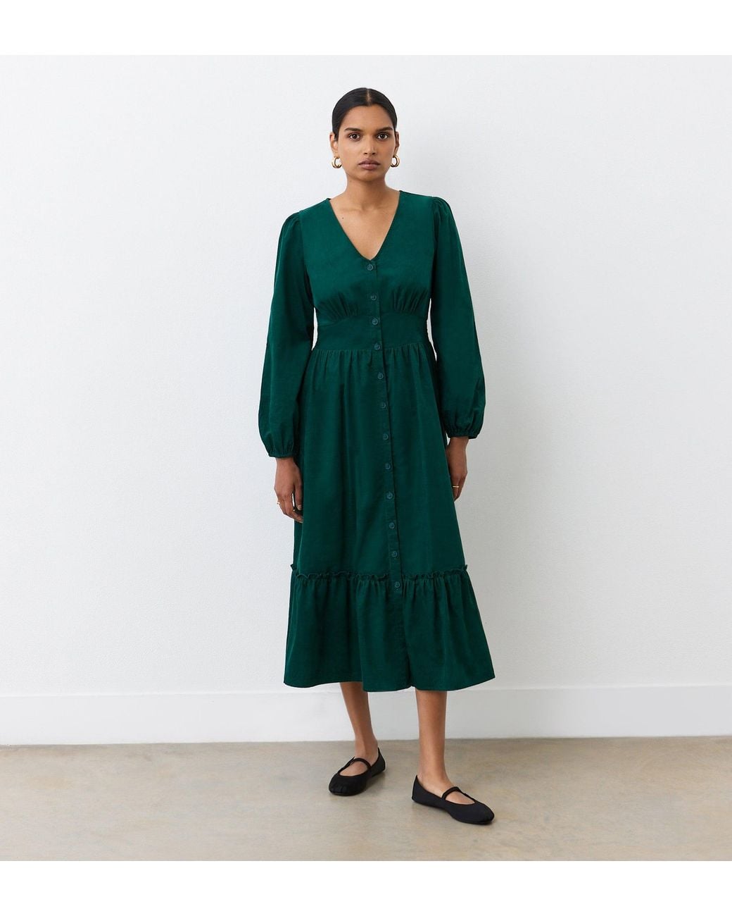 Finery London Green Arizona Corduroy Midi Dress
