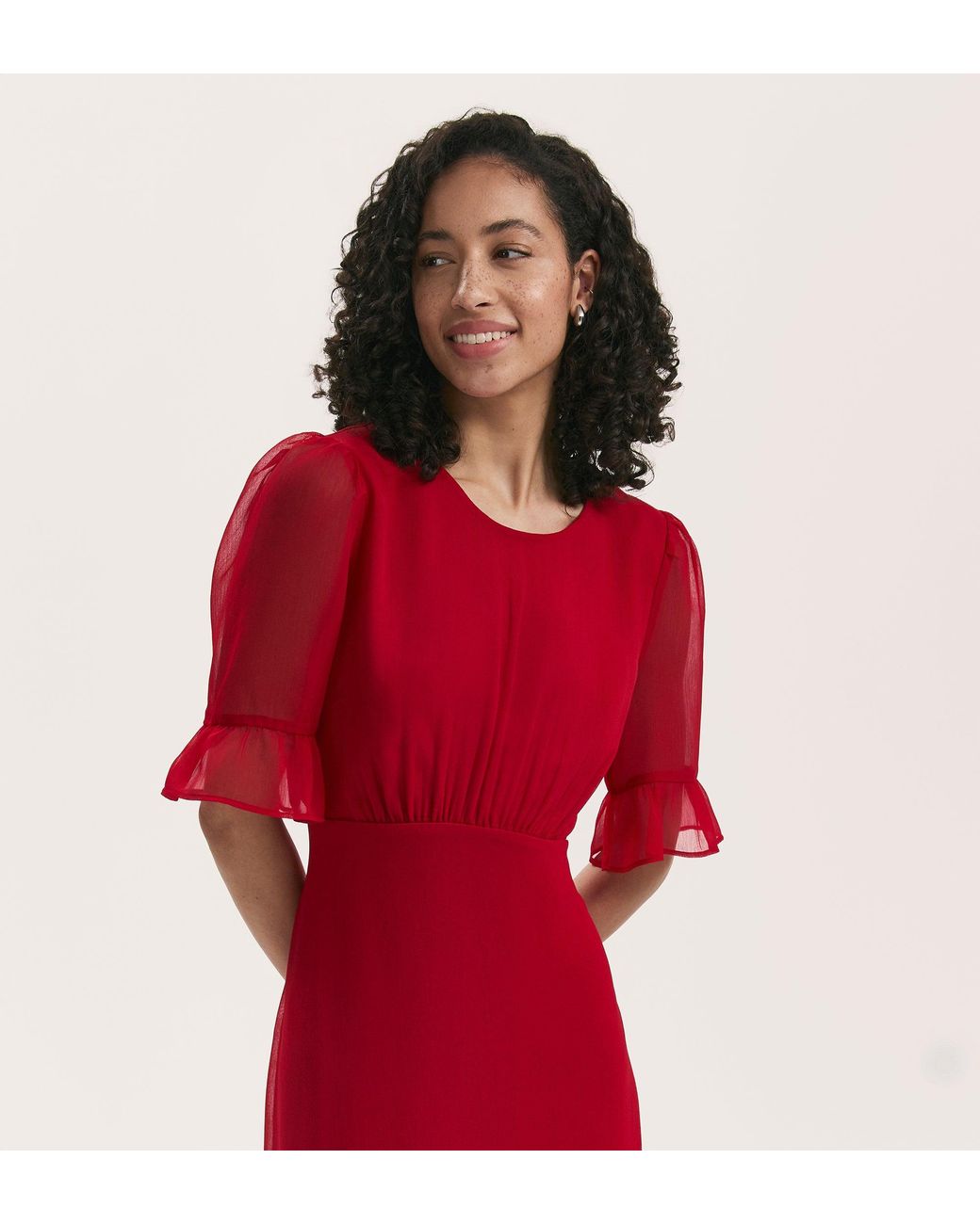 Finery London Red Jennifer Chiffon Midi Dress
