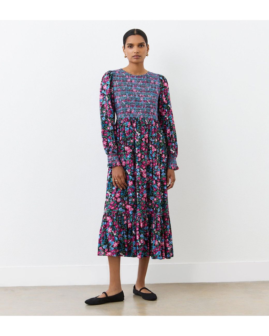 Finery London Blue Isha Floral Midi Dress