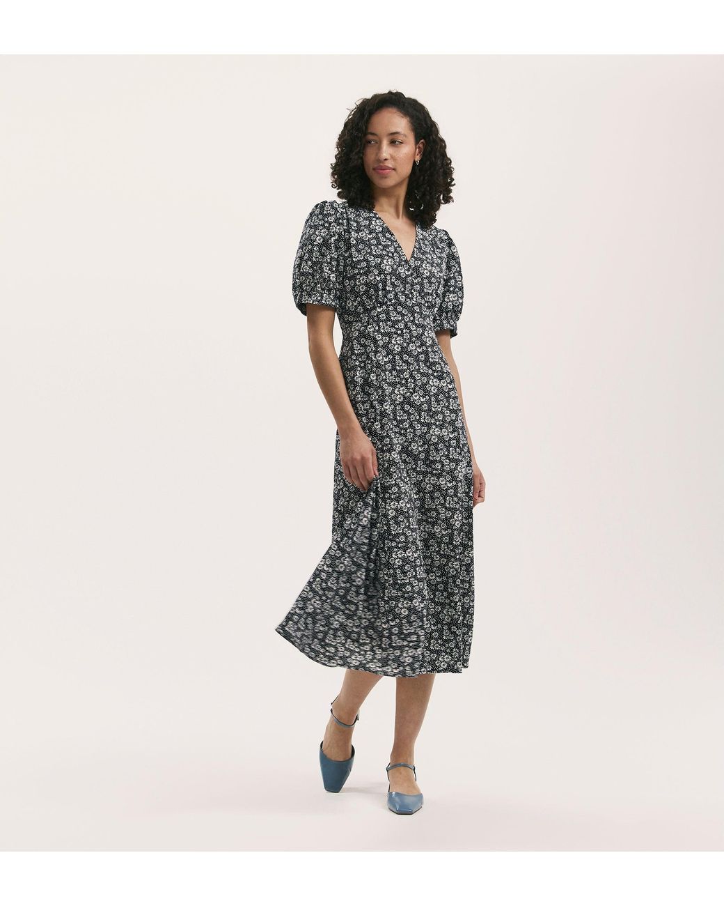 Finery London Black Colette Crepe Midi Tea Dress