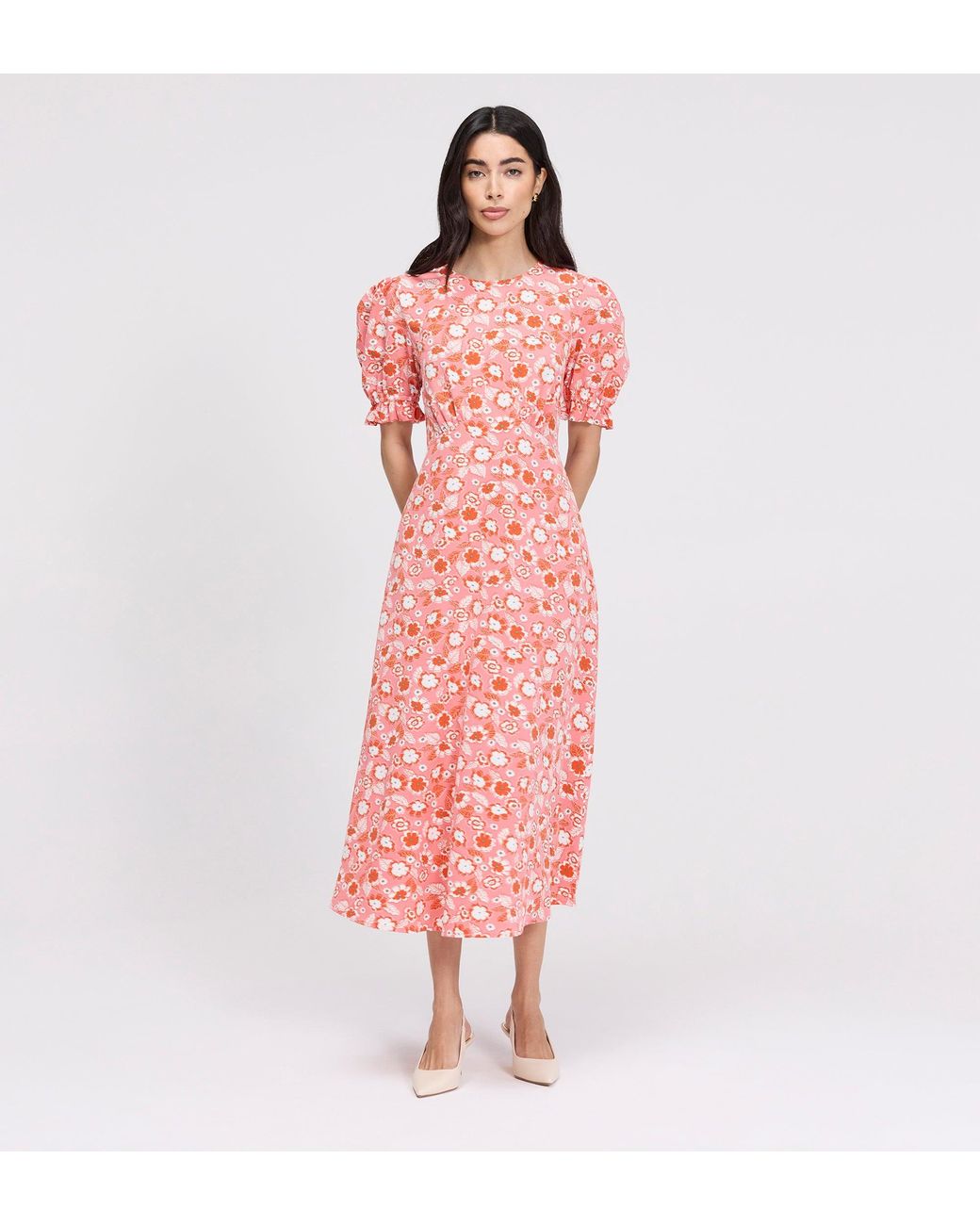 Finery London Pink Mela Midi Tea Dress