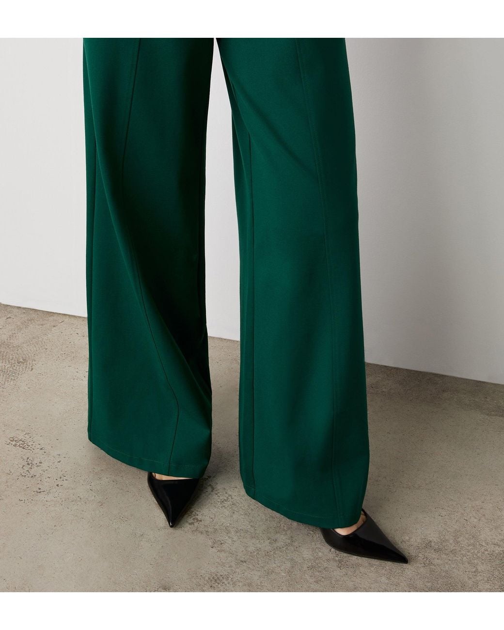Finery London Green Matilda Ponte Jersey Wide Leg Trousers