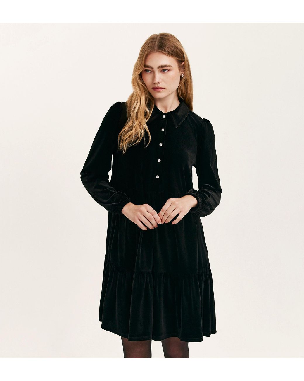 Finery London Black Rosanna Velvet Short Dress