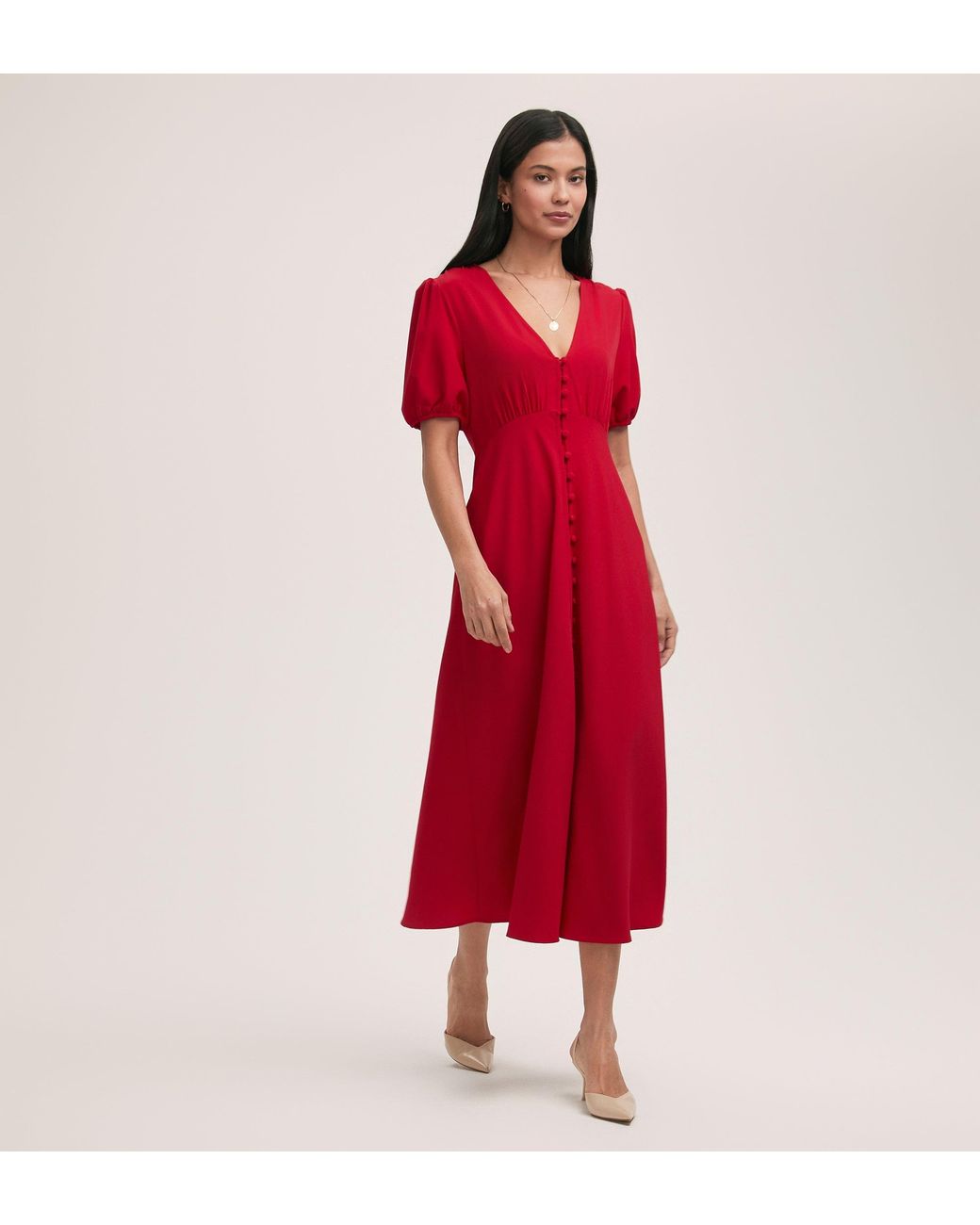 Finery London Red Robyn Crepe Midi Tea Dress