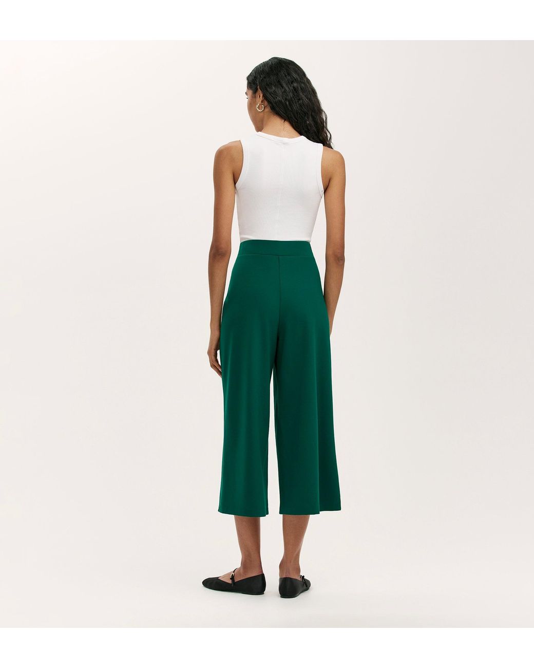 Finery London Green Miribel Ponte Jersey Wide Leg Trousers