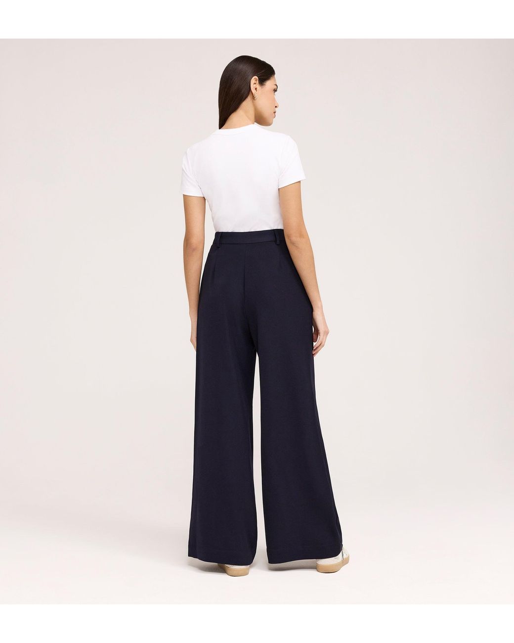 Finery London Blue Addie Gaberdine Twill Wide Leg Trousers