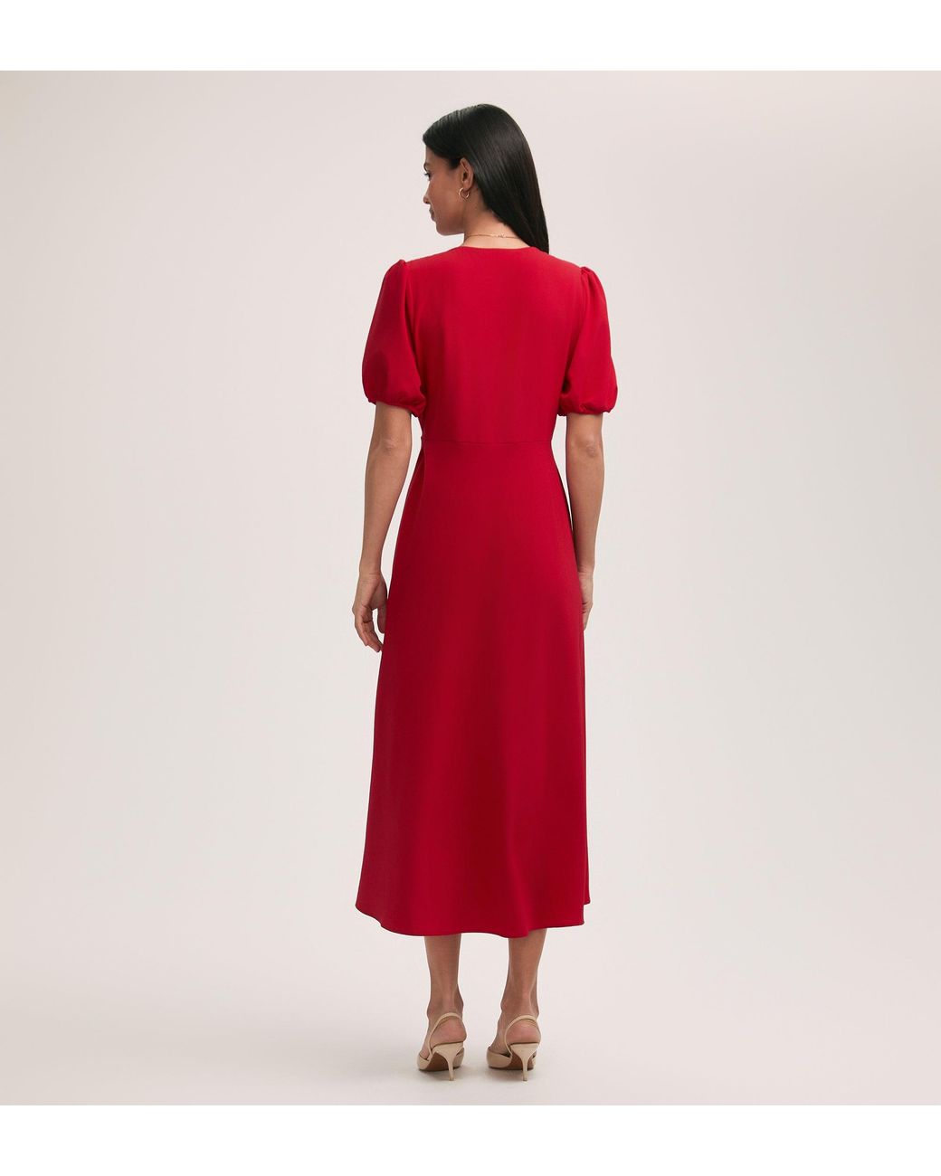 Finery London Red Robyn Crepe Midi Tea Dress
