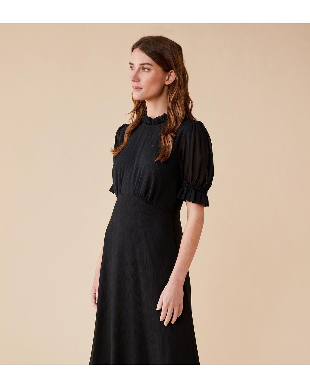Finery London Black Camille Chiffon Midi Dress