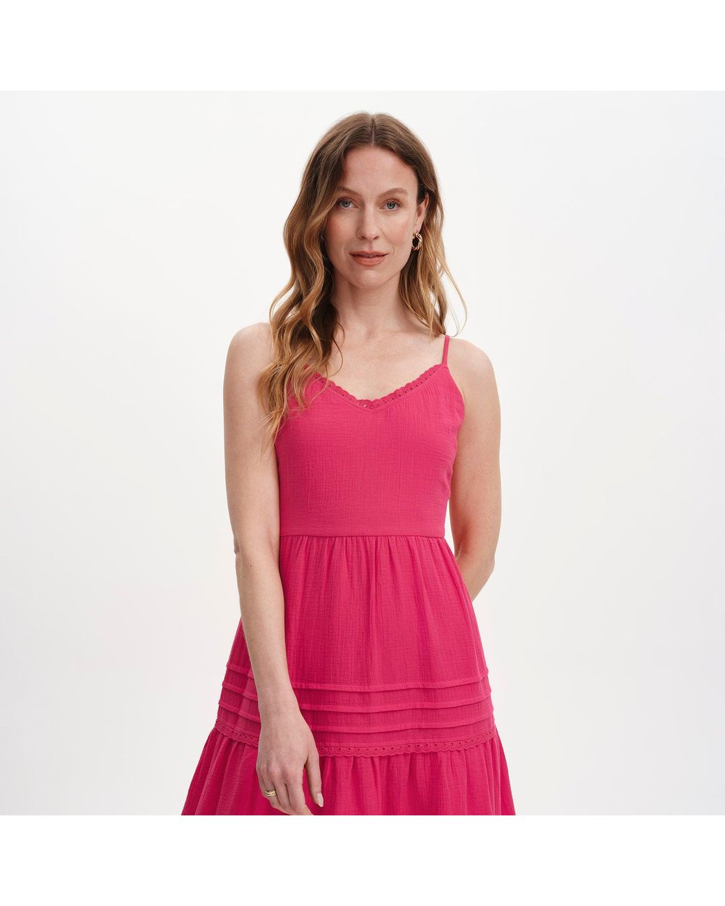 Finery London Hazel Cotton Lace Trim Tiered Midi Dress