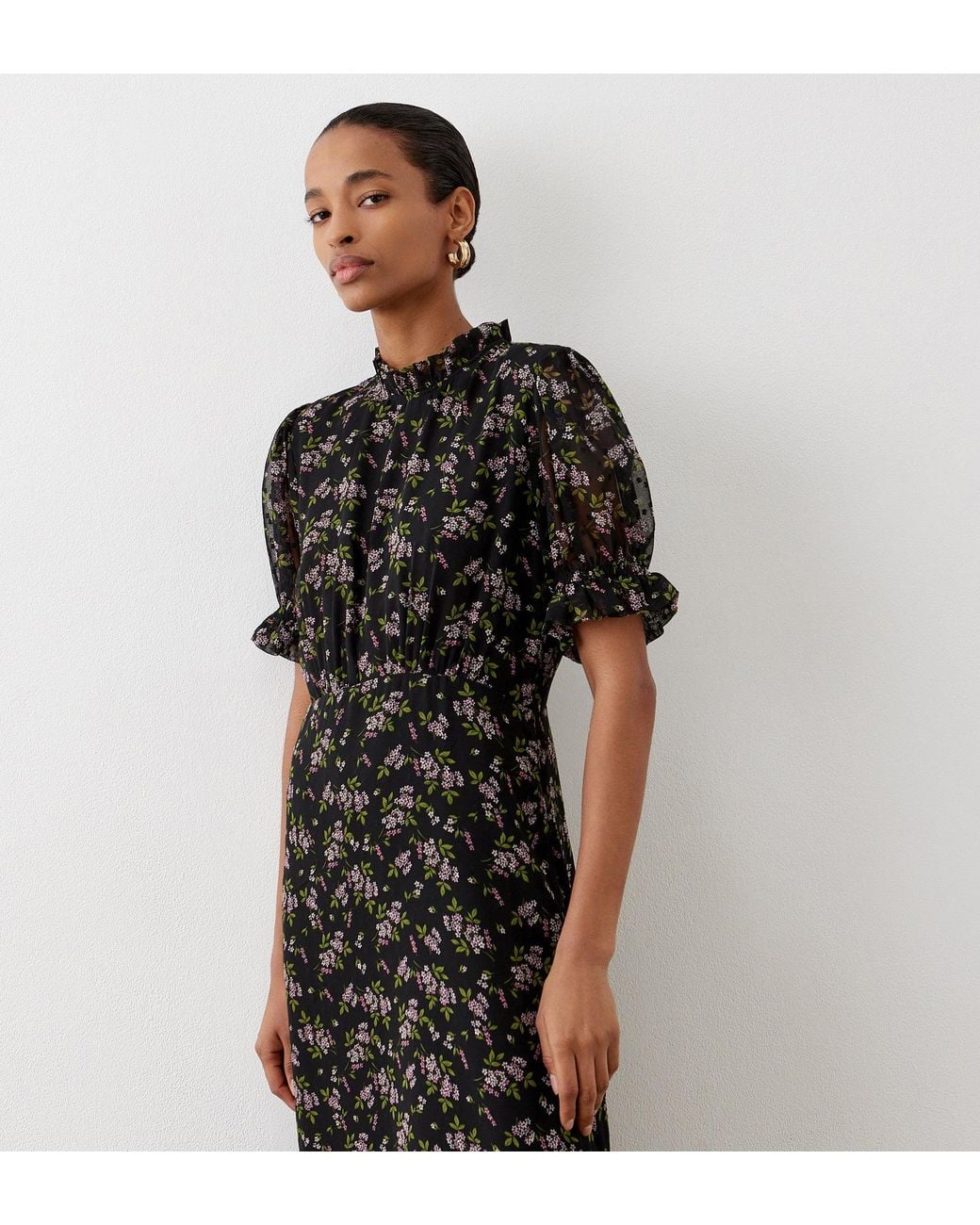 Finery London Black Camille Chiffon Midi Dress