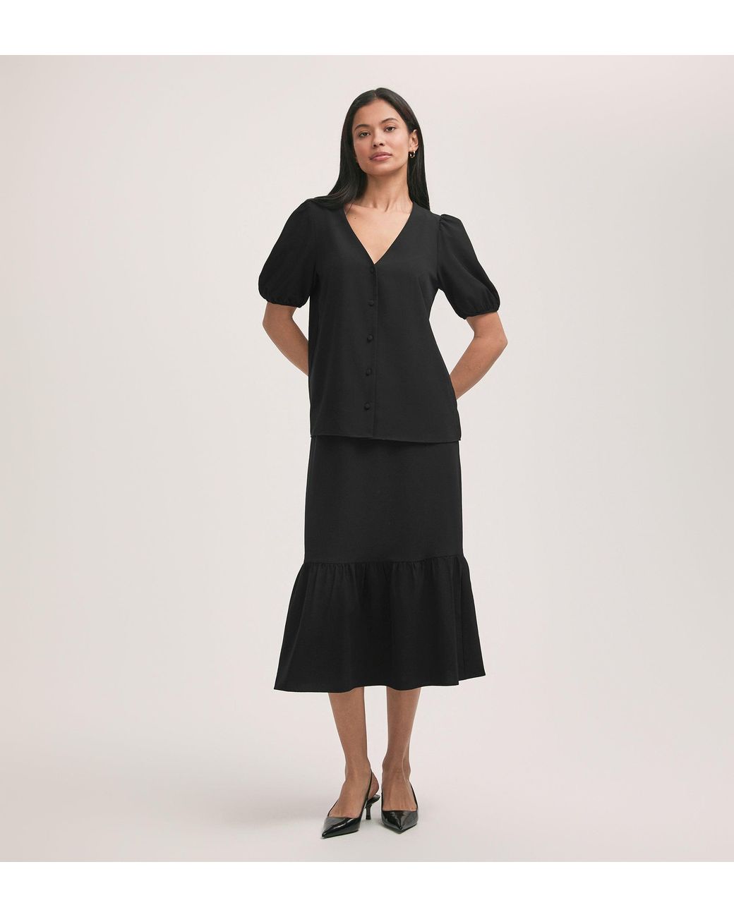 Finery London Black Fleur Crepe Short Sleeve Button Up Blouse