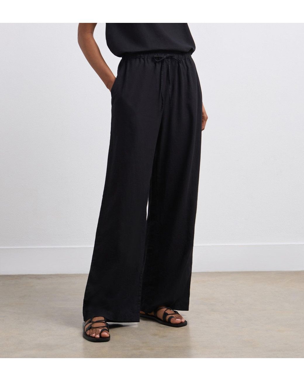 Finery London Black Drew Wide Leg Linen Mix Trousers