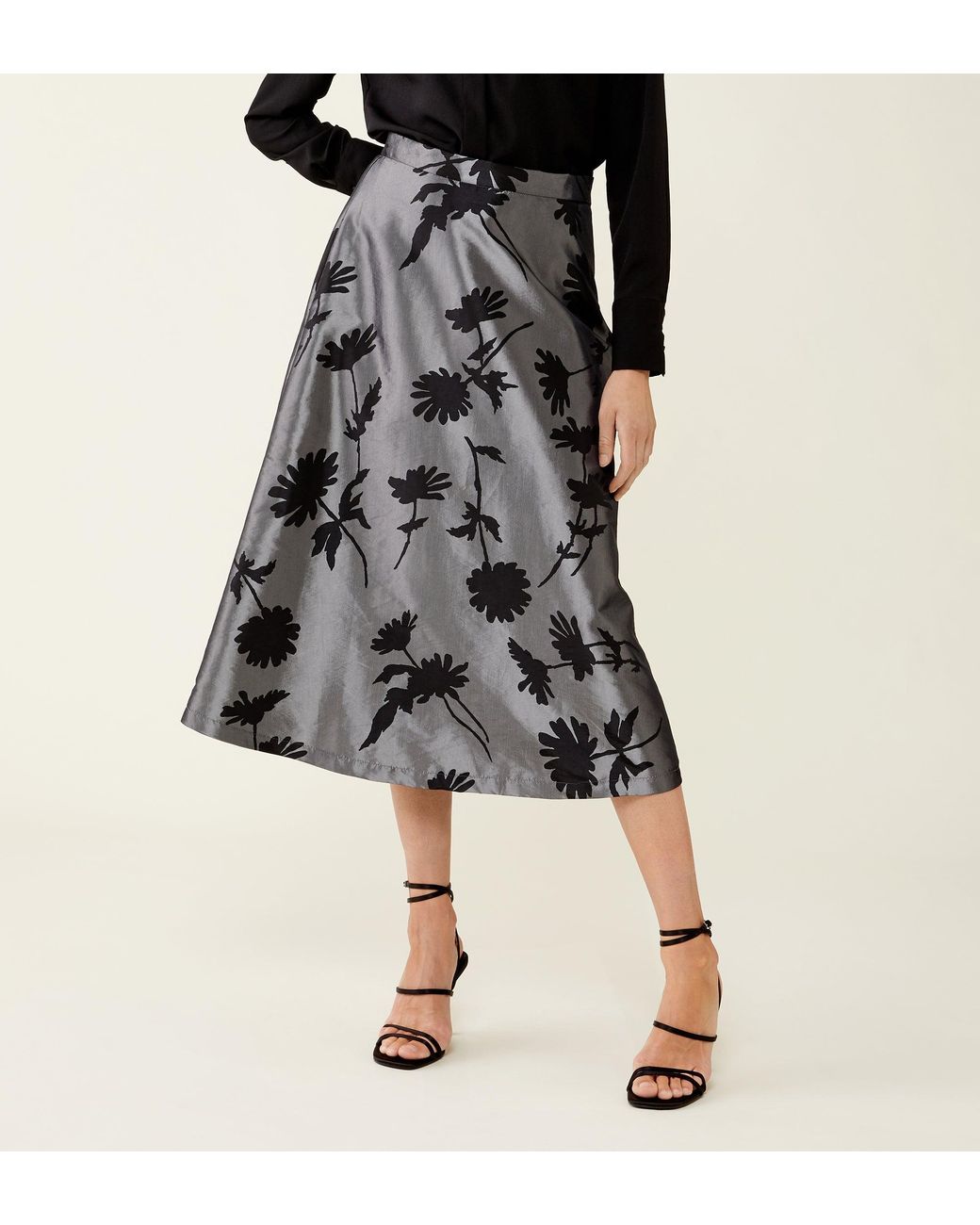 Finery London Black Naia Taffeta Midi Skirt