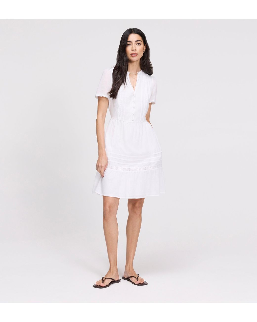 Finery London White Dakota Cotton Lace Tiered Short Dress