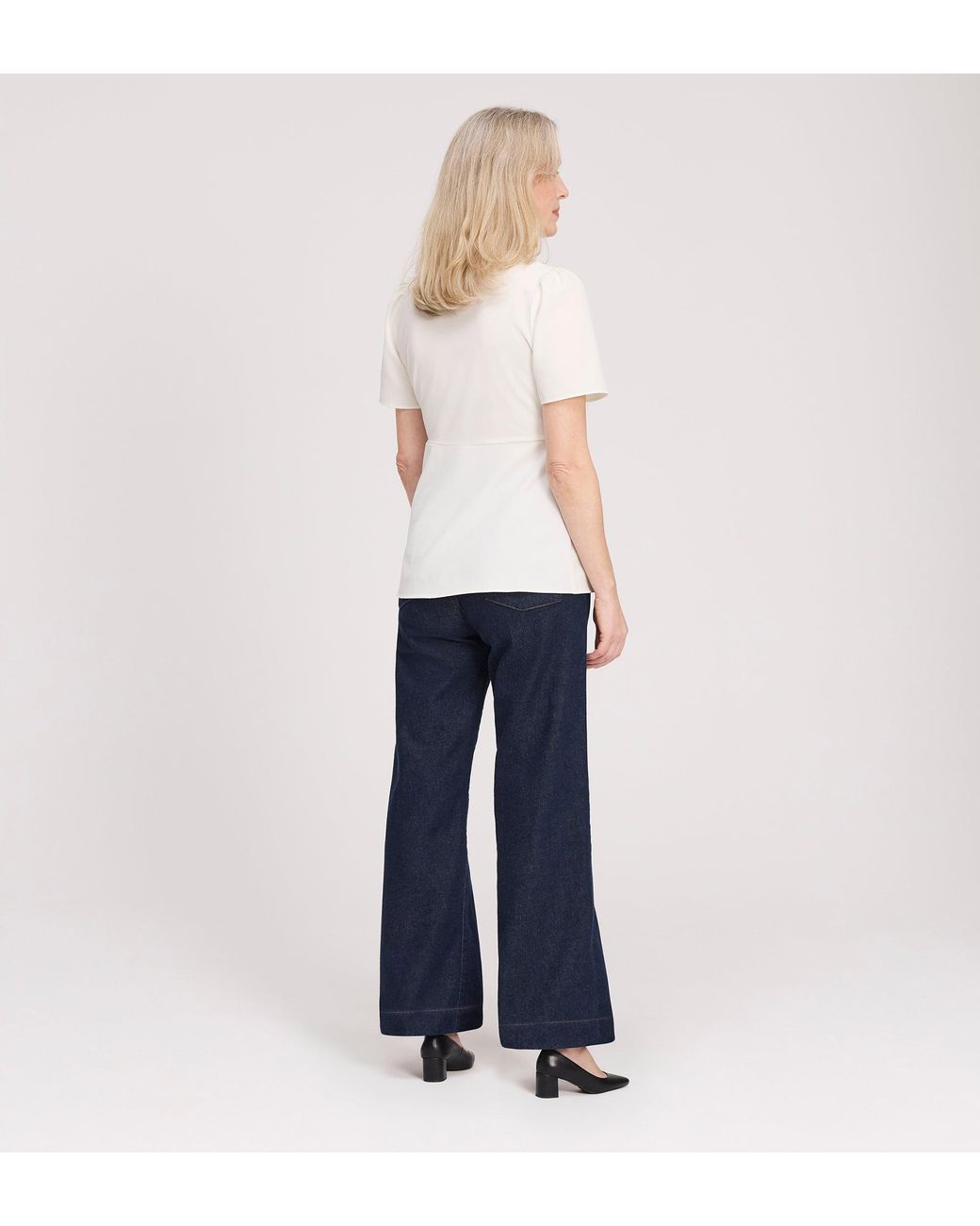 Finery London Natural Maryam Button Up V-Neck Short Sleeve Top