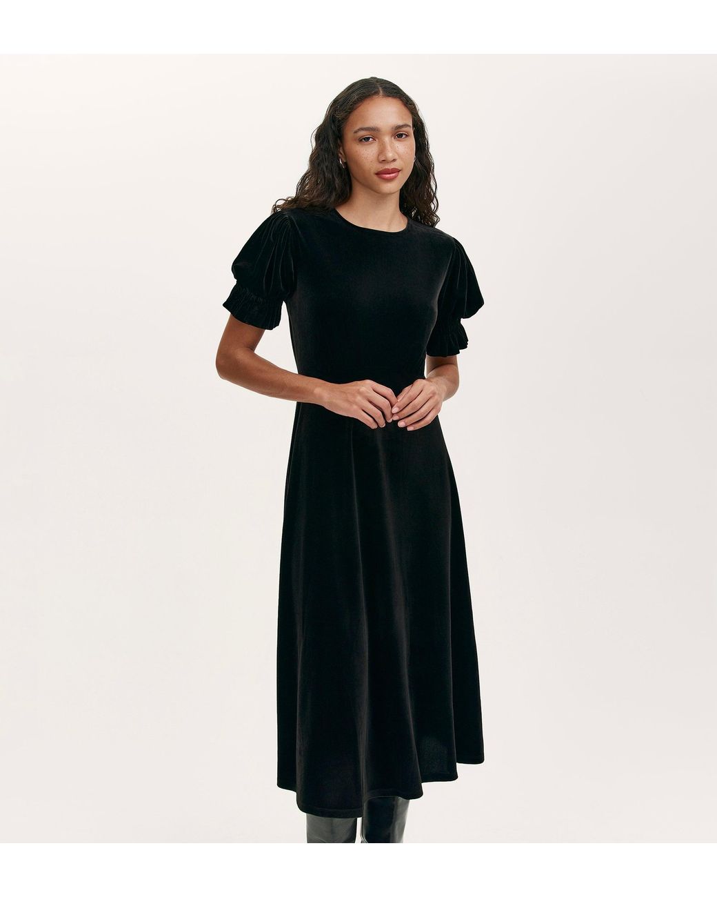 Finery London Black Mela Velvet Midi Tea Dress
