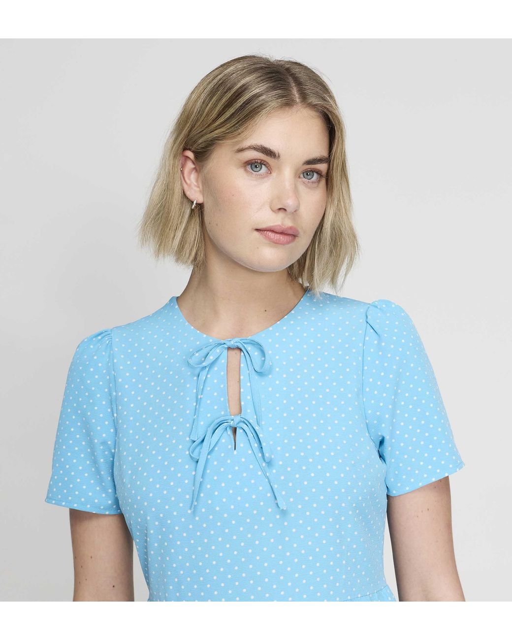 Finery London Blue Lola Polka Dot Tiered Short Dress