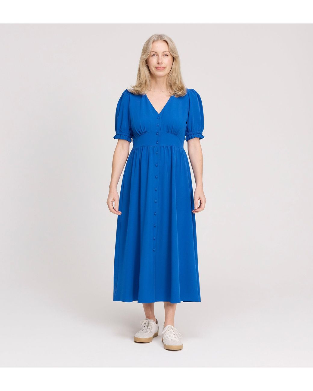 Finery London Blue Samantha Cobalt Button Through Midi Dress