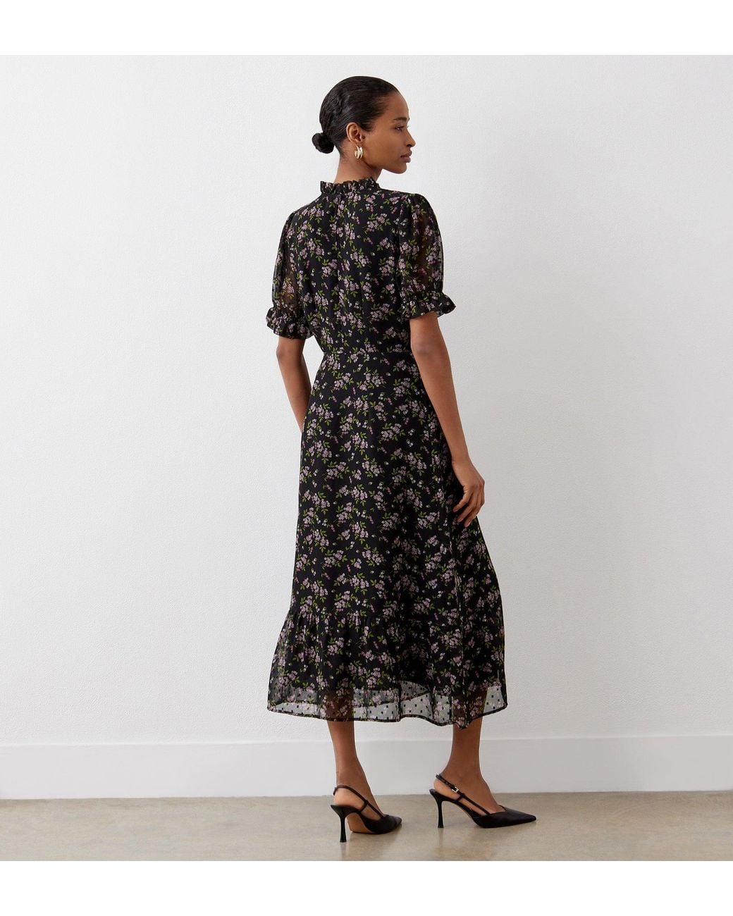 Finery London Black Camille Chiffon Midi Dress