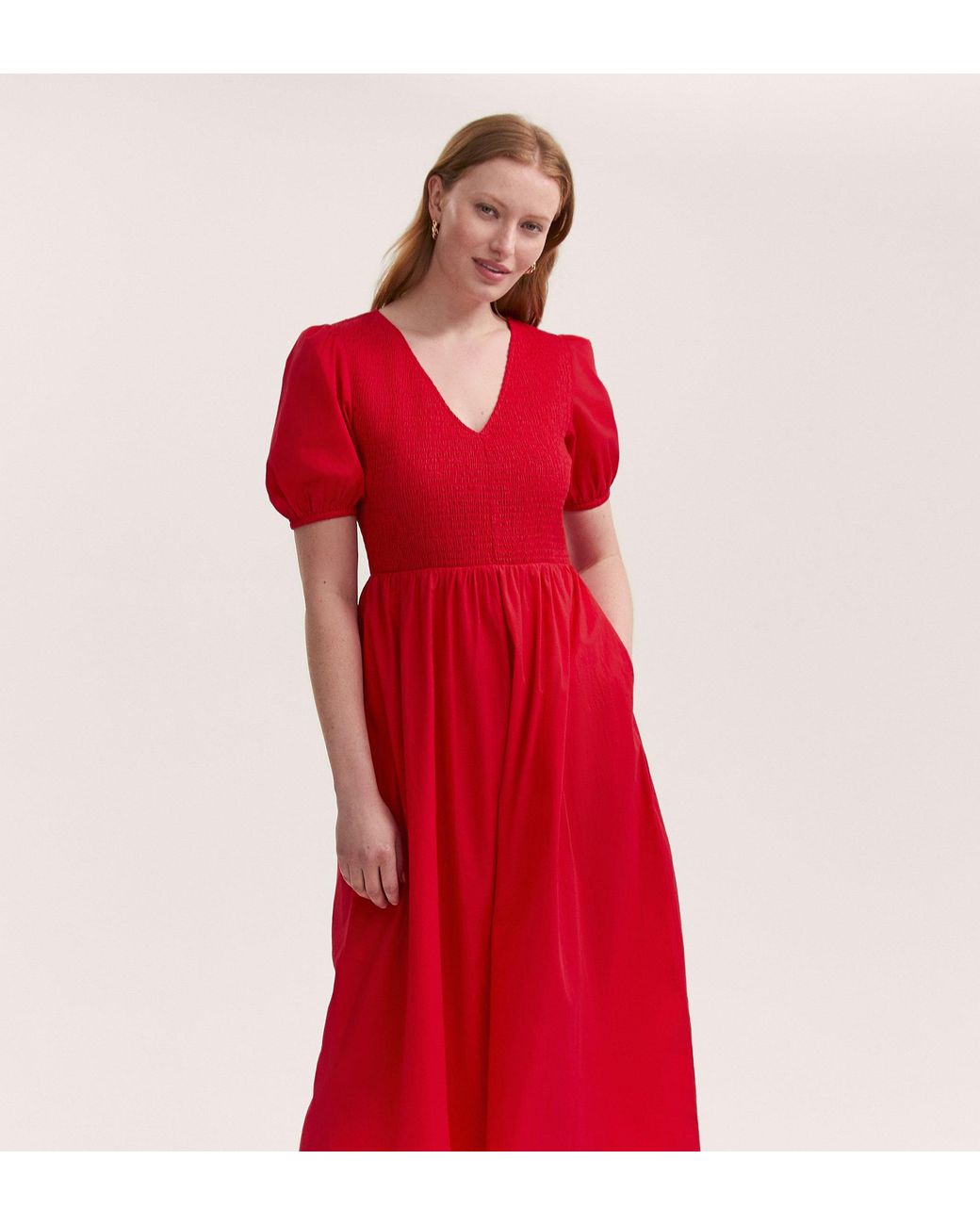 Finery London Red Jamilla Cotton Midi Dress