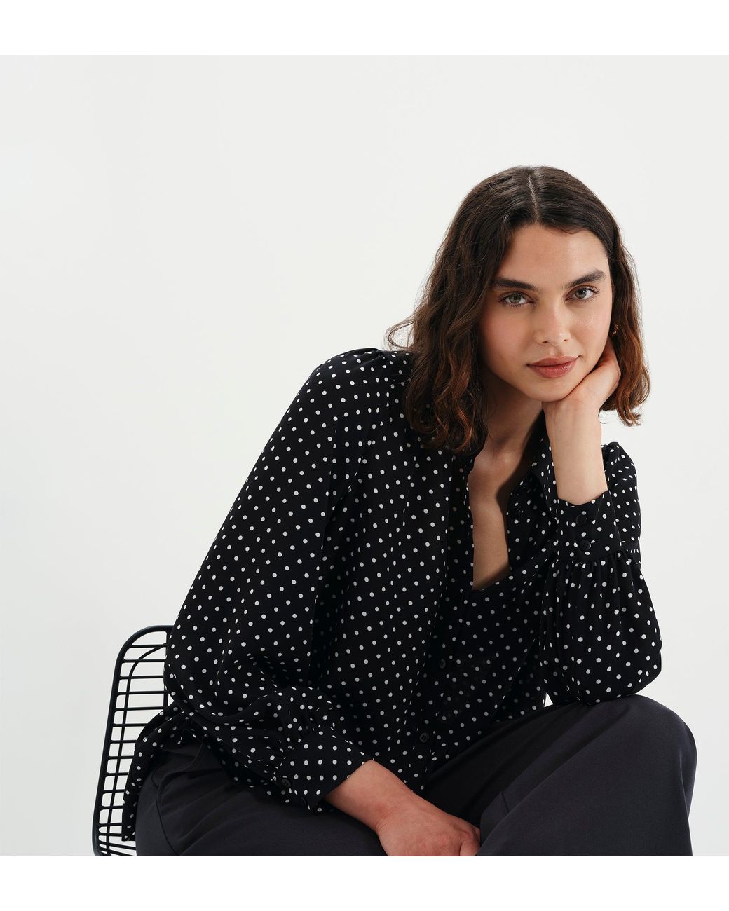 Finery London Black Melina Button Through Lightweight Yoke Blouse