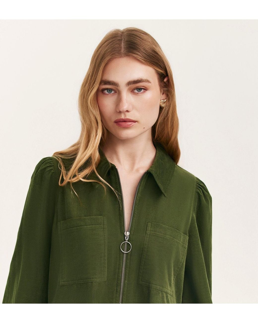Finery London Green Callie Corduroy Midi Dress