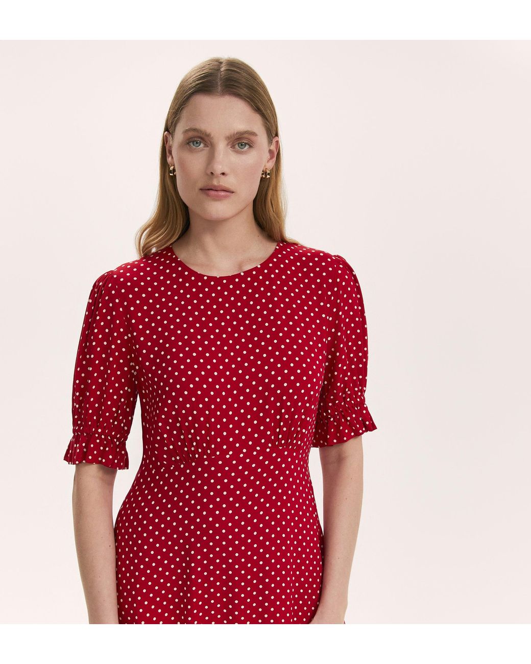 Finery London Red Mela Polka Dot Midi Tea Dress