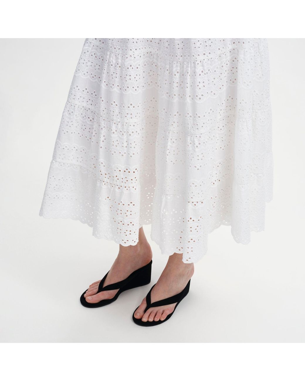 Finery London White Siobhan Cotton Broderie Tiered Midi Skirt