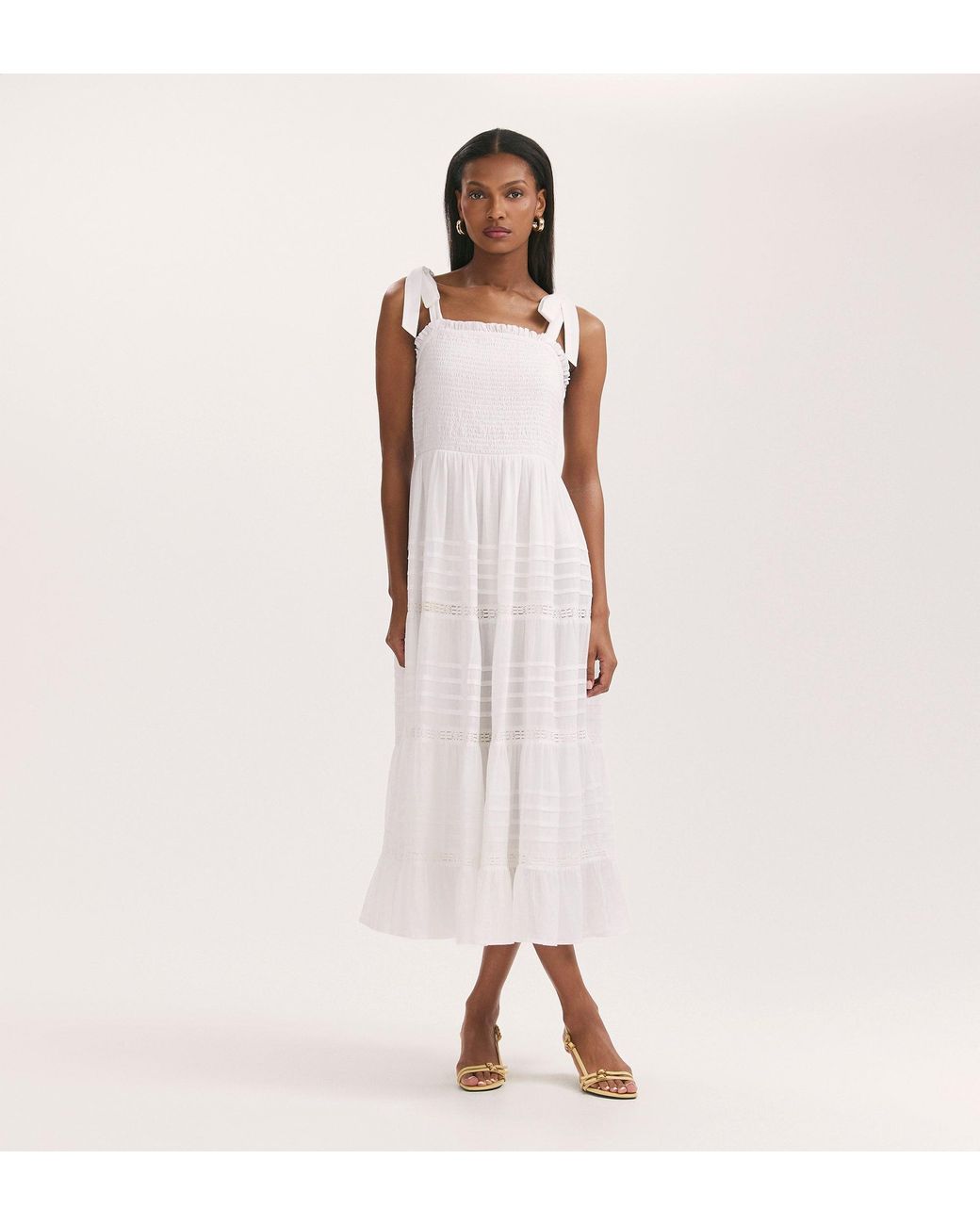 Finery London Pink Ebony Cotton Midi Tiered Dress