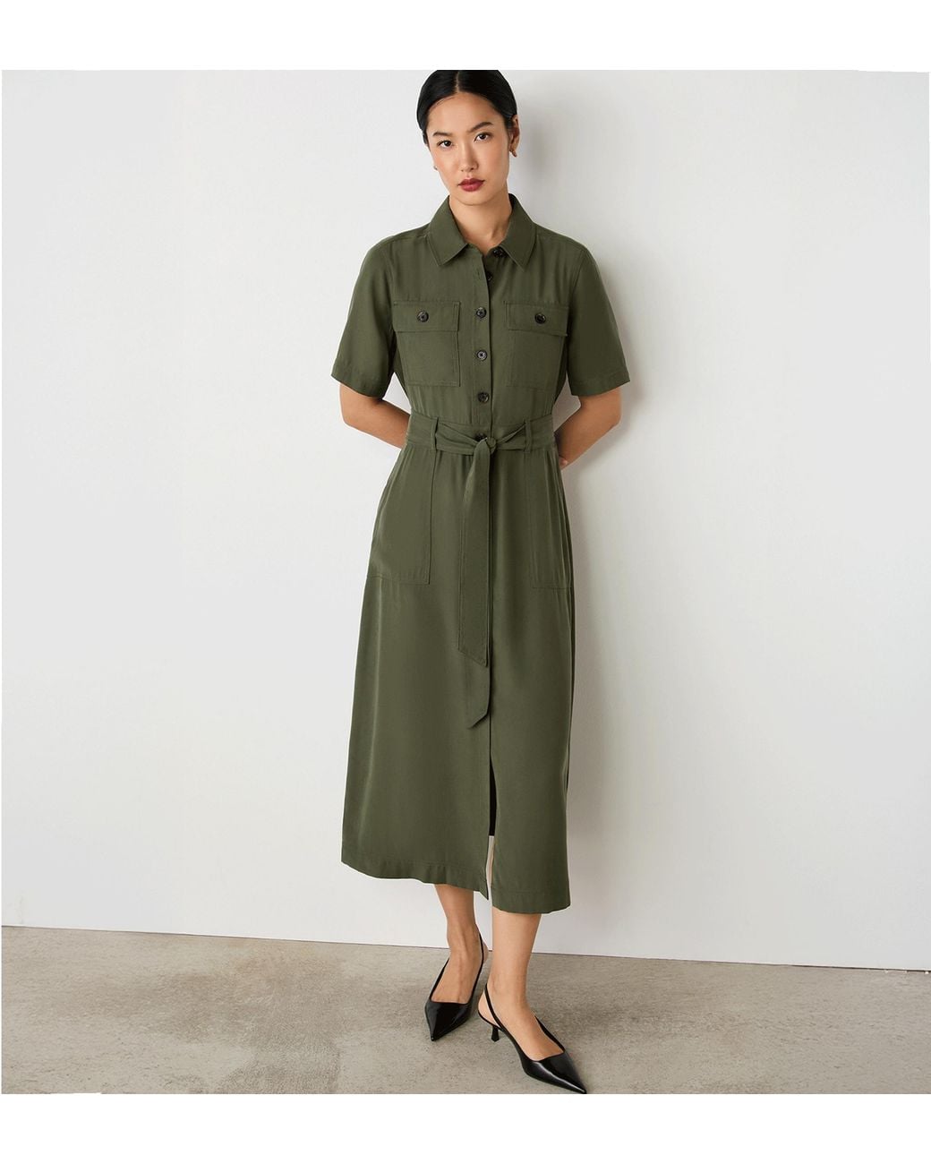 Finery London Green Cassidy Midi Shirt Dress