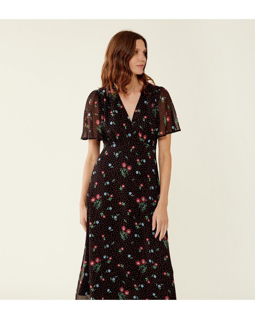 Finery London Black Carolina Daisy Midi Dress