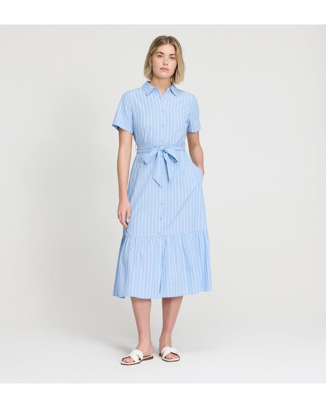 Finery London Blue Aisling Cotton Midi Dress