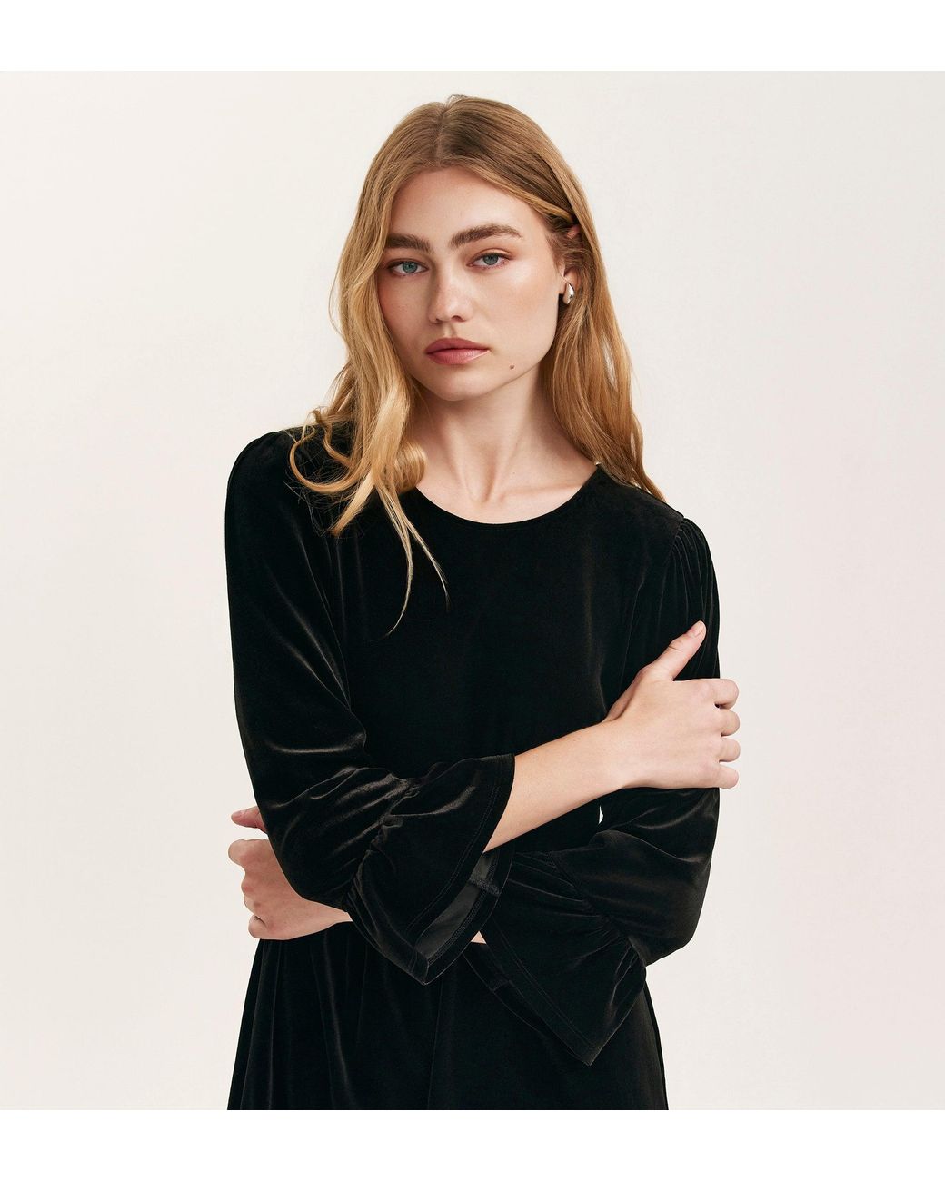 Finery London Black Camie Velvet Short Tiered Dress