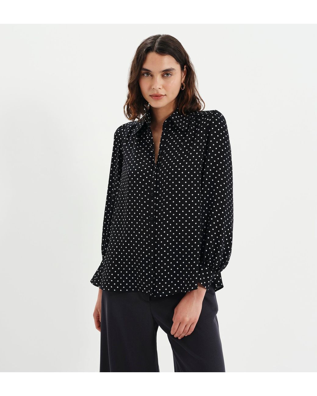 Finery London Black Melina Button Through Lightweight Yoke Blouse