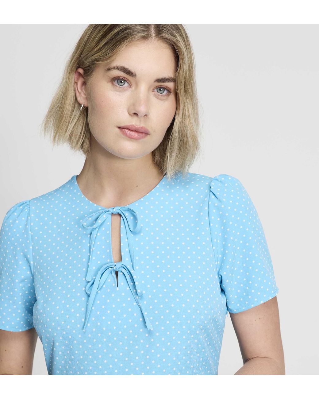 Finery London Blue Lola Polka Dot Tiered Short Dress