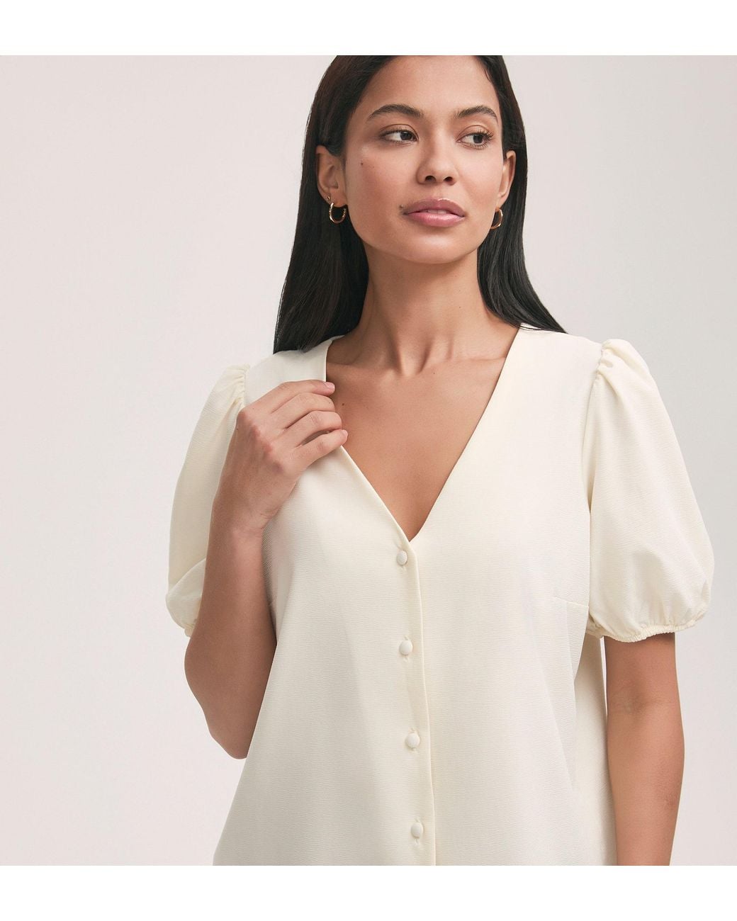Finery London White Fleur Crepe Short Sleeve Button Up Blouse