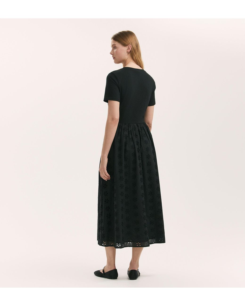 Finery London Black Brea Cotton Broderie Midi T-Shirt Dress
