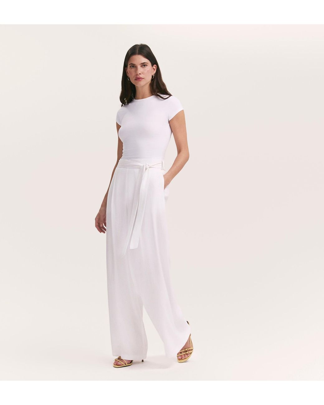 Finery London Pink Athena Linen Blend Wide Leg Trousers