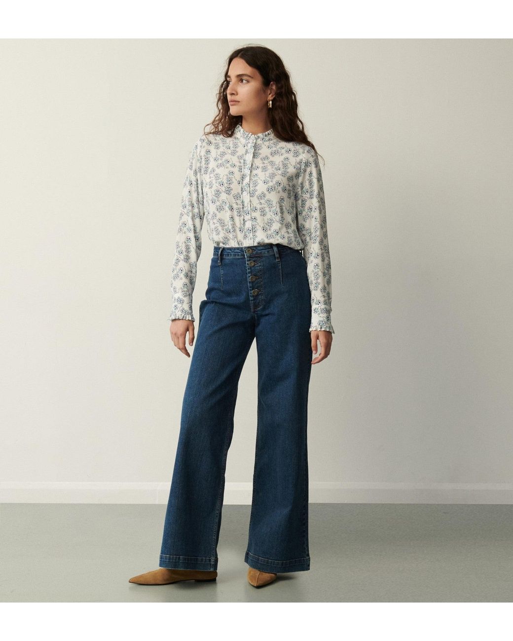 Finery London Blue Tally Wide Leg Jeans