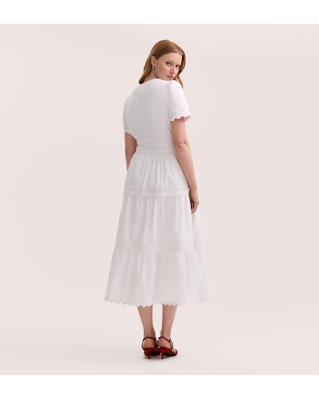 Finery London Pink Wren Cotton Midi Tiered Dress