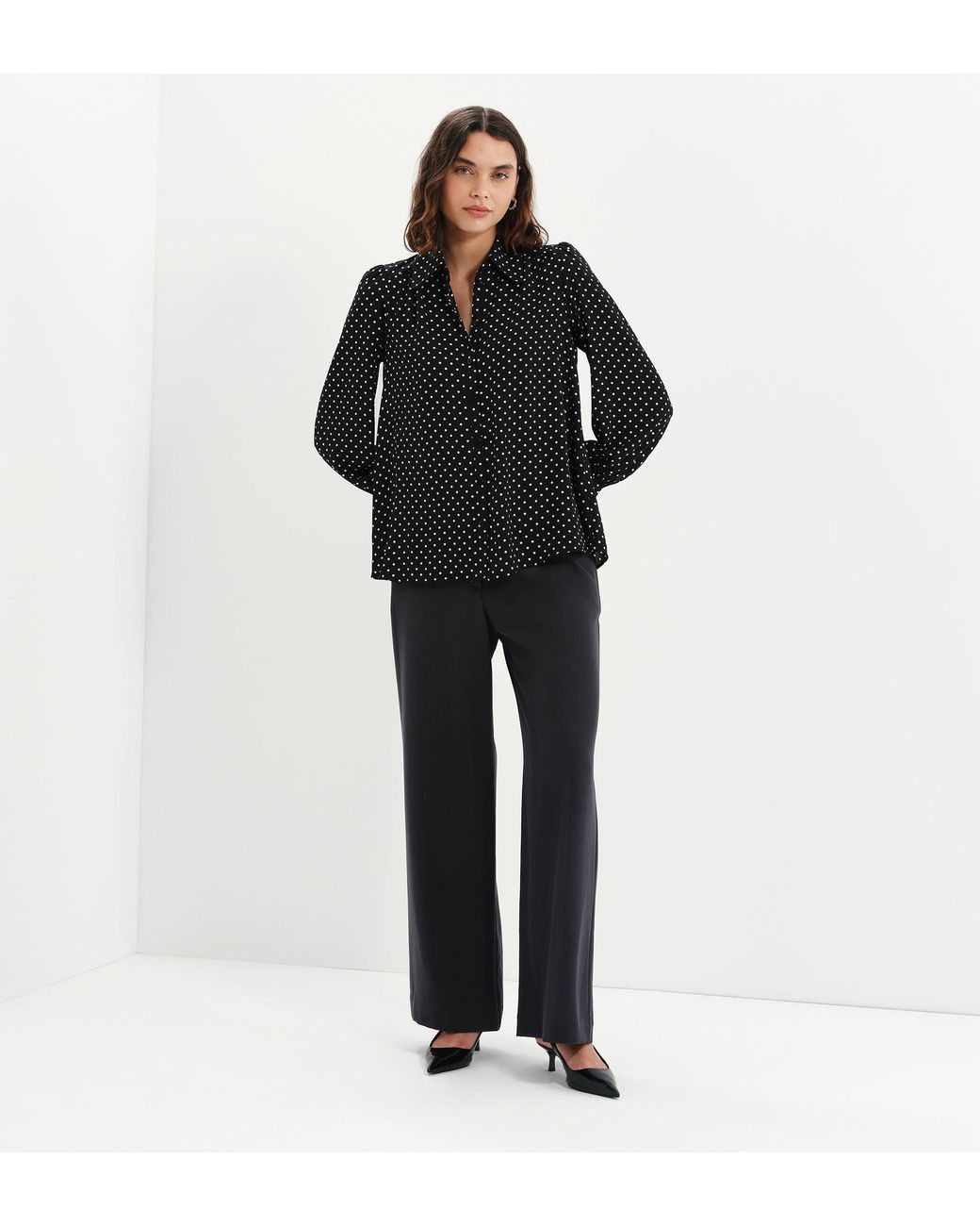 Finery London Black Melina Button Through Lightweight Yoke Blouse