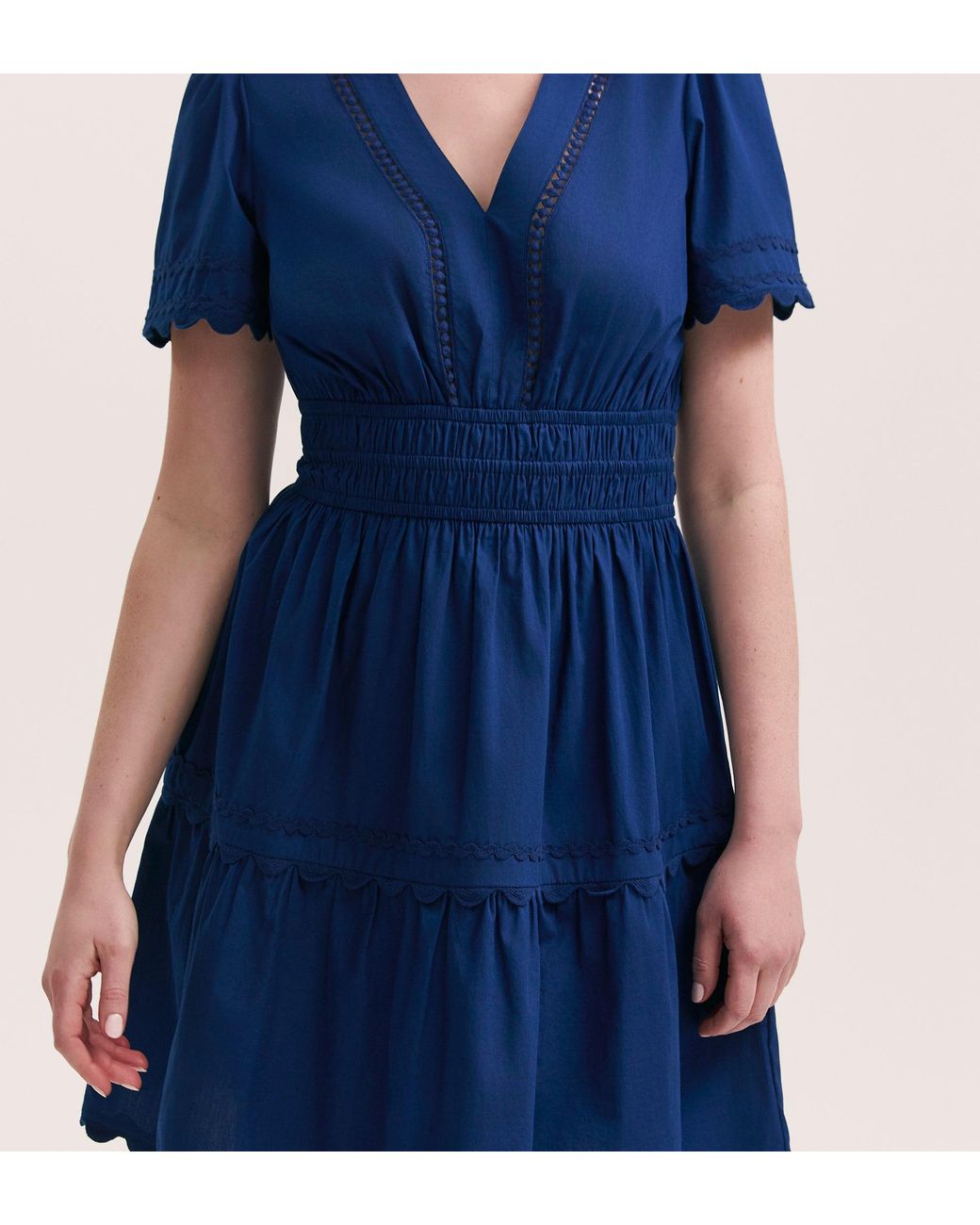 Finery London Blue Reece Ric Rac Trim Cotton Short Dress
