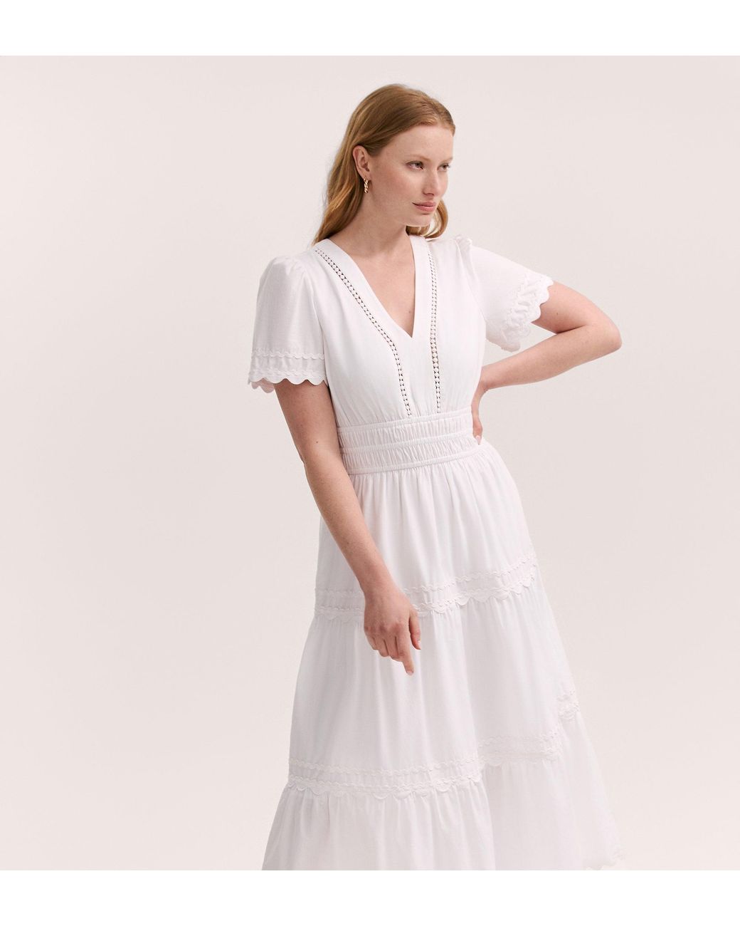Finery London Pink Wren Cotton Midi Tiered Dress