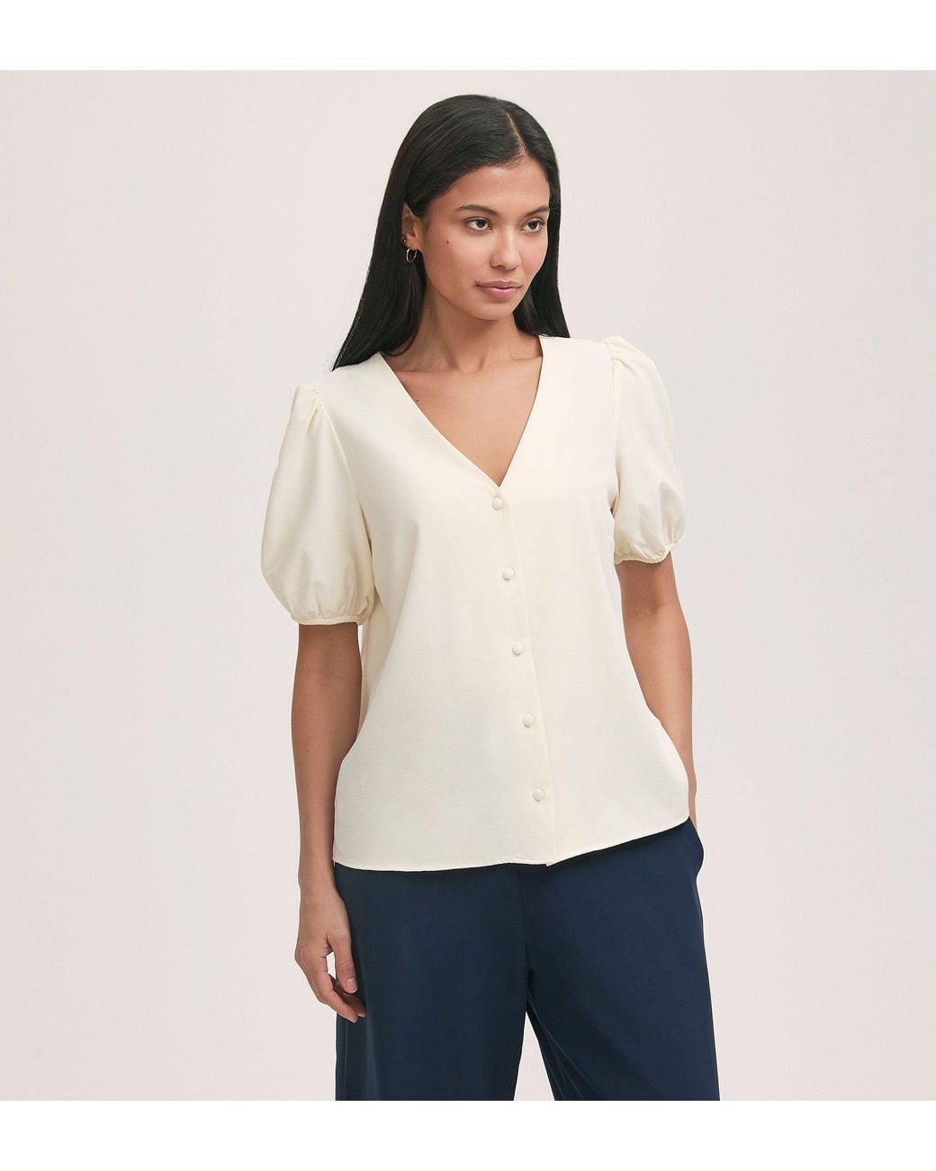 Finery London White Fleur Crepe Short Sleeve Button Up Blouse