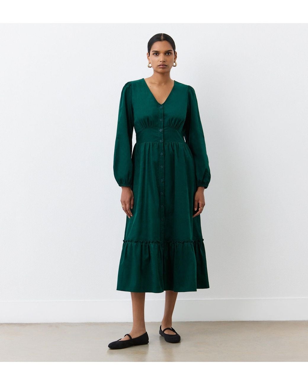 Finery London Green Arizona Corduroy Midi Dress