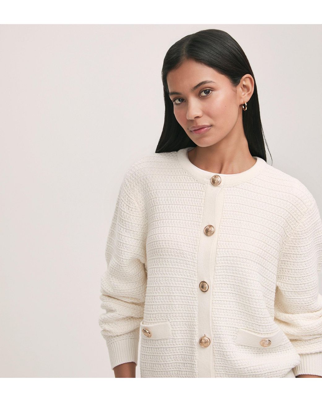 Finery London White Saskia Button Up Cotton Cardigan