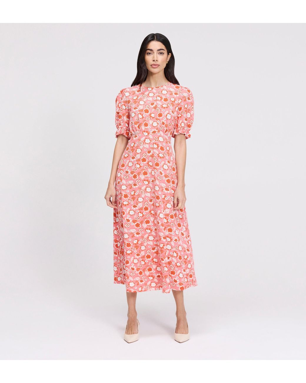 Finery London Pink Mela Midi Tea Dress