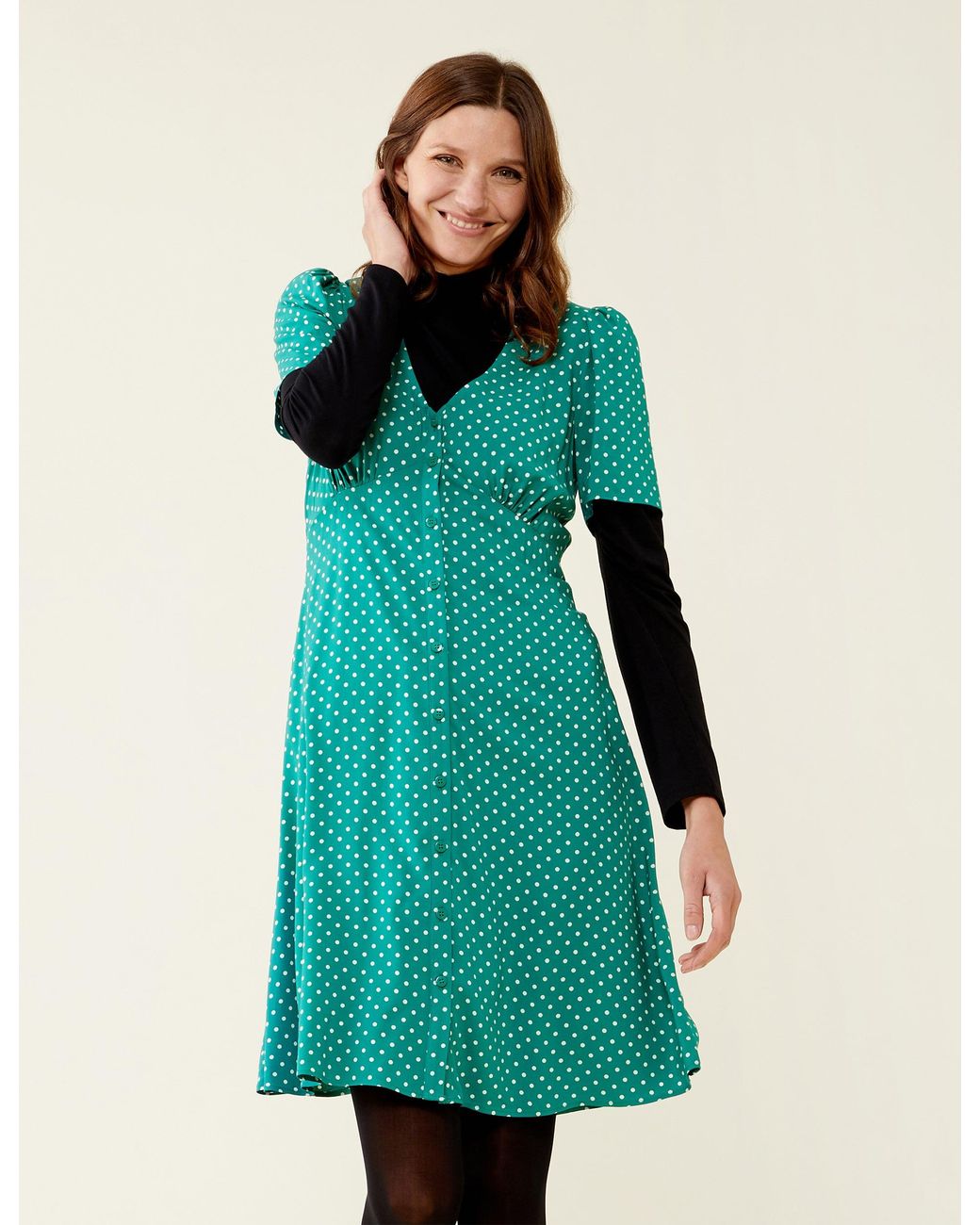 Finery London Green Mala Polka Dot Knee Length Dress