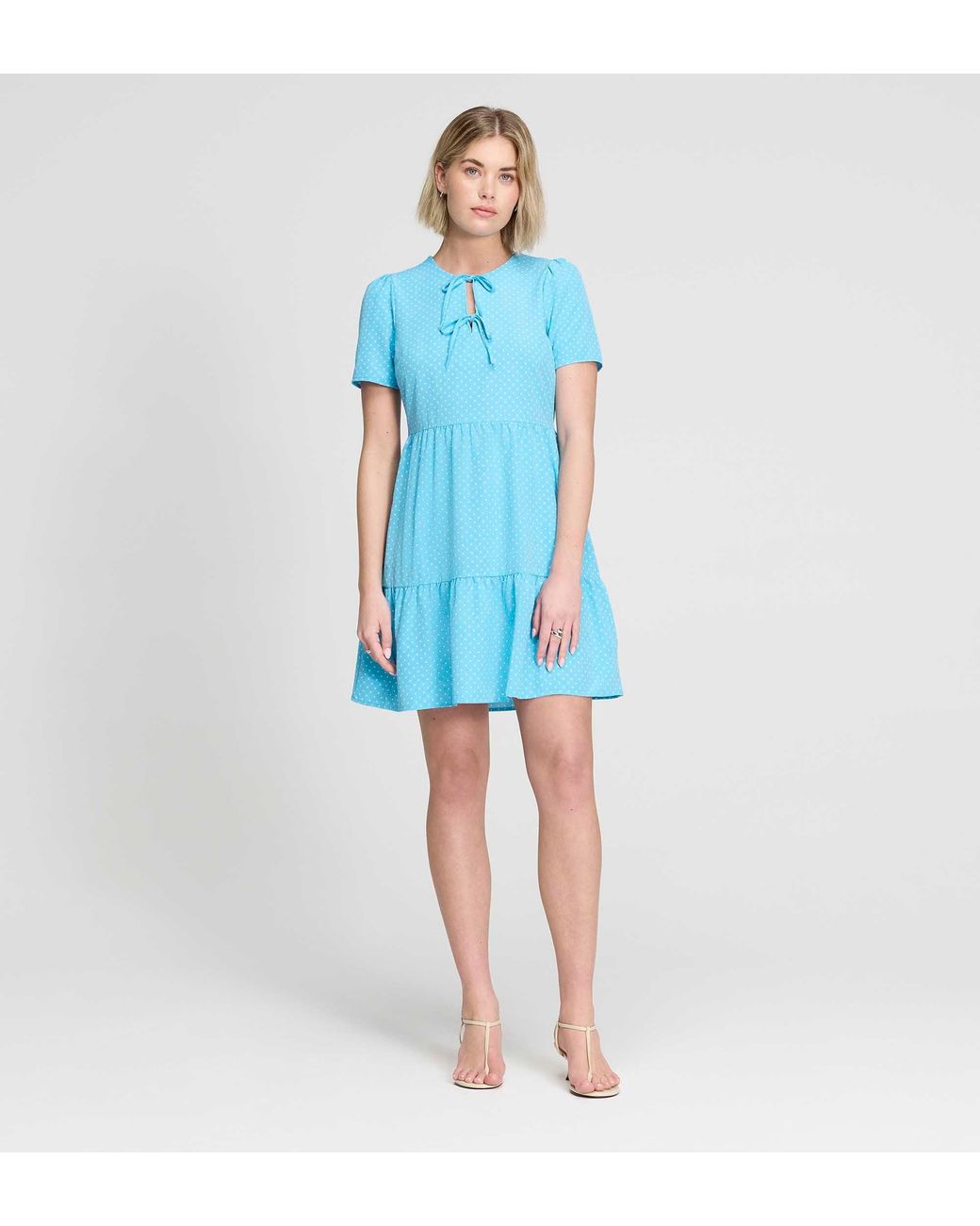 Finery London Blue Lola Polka Dot Tiered Short Dress
